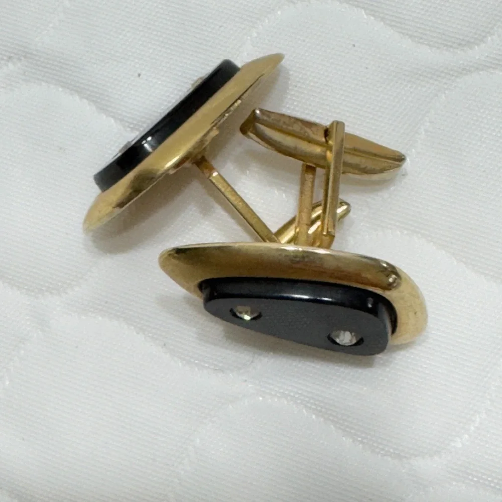 Vintage Sarah Coventry Cufflink Faux Black Onyx Rhinestones MCM Retro Triangle